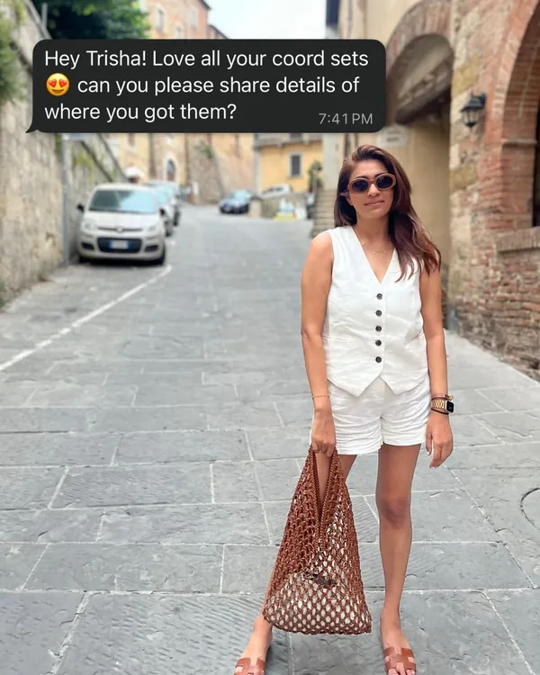 My love for co-ord sets is real. This white linen vest and shorts set was perfect for exploring the streets of Italy, paired with a simple woven bag and sandals.