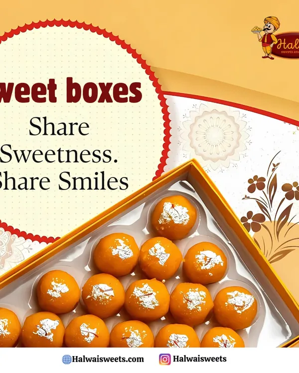 Share sweetness, share smiles with our sweet boxes. This box of bright orange Motichoor Ladoos, garnished with silver vark, is a classic way to spread joy.