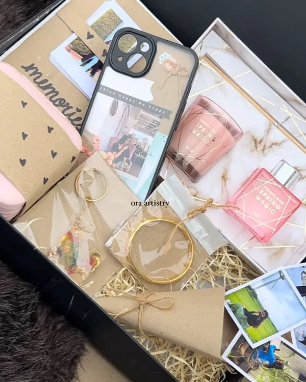 A complete, handmade gift hamper, beautifully arranged and ready to delight someone special. This is the perfect Pinterest inspired gift box, filled with personalized treasures for a birthday, anniversary, or just because.