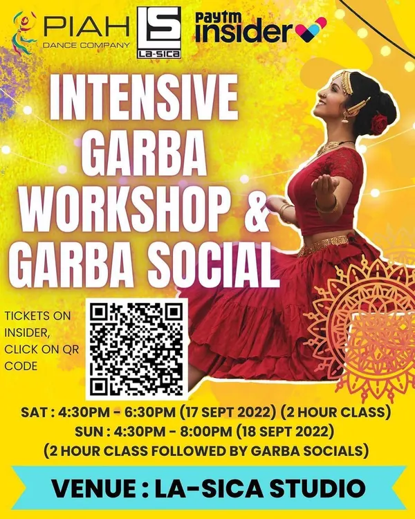 Our official poster for the Intensive Garba Workshop and Garba Social. This gives you all the details on dates, times, and what to expect from our two-day deep dive into the world of Garba.