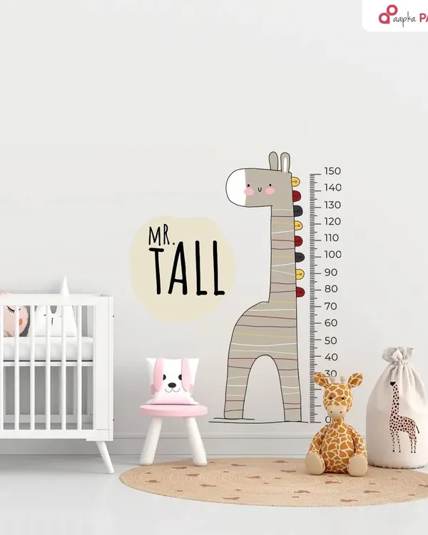 A fun and functional giraffe height chart mural for a kid's room. It's a playful way to track their growth and adds a charming element to the decor.