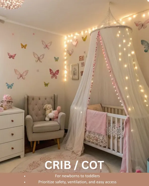 For newborns and toddlers, a crib or cot is essential. I always prioritize safety, ventilation, and easy access when incorporating them into a nursery design.