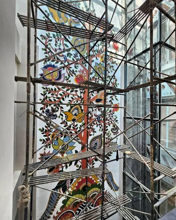 This was my longest mural yet, a multi-story Kalamkari Tree of Life for a beautiful residential bungalow in Vashi. Bringing this ancient art form, traditionally done on fabric, to a modern home was a magical experience where every stroke felt like it carried the weight of history.
