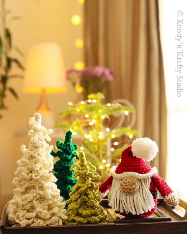 A few handmade touches of Christmas cheer, featuring my crochet trees and a little Santa gnome. Wishing you all a very Merry Christmas.