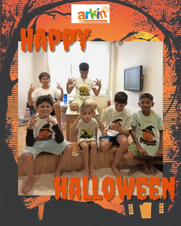 Our Halloween workshop was full of spooky fun and creative energy. Here's our crew of little monsters showing off the cool, custom t-shirts they designed and painted themselves.