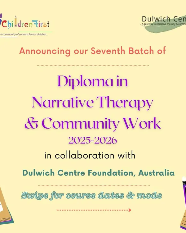 Announcing the seventh batch of our Diploma in Narrative Therapy & Community Work. This hybrid program, offered in collaboration with the Dulwich Centre Foundation, combines in-person and online teaching blocks.