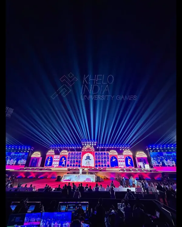 The spectacular opening ceremony of the Khelo India University Games. We managed the show run, content, and stage, culminating in this breathtaking display of lights and graphics.