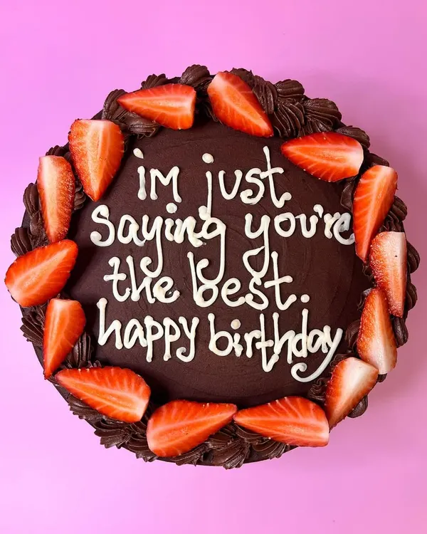 When you want to say happy birthday and also state the obvious. This chocolate and strawberry cake was for a lucky person with a great partner.