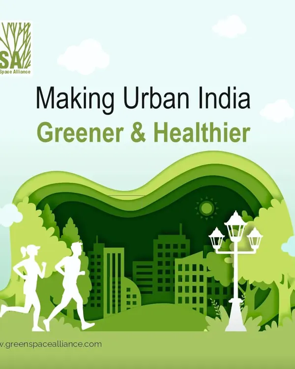 An illustration representing our mission of "Making Urban India Greener & Healthier." We are committed to building cities where people can thrive by prioritizing eco-friendly landscapes and green infrastructure to promote well-being and climate resilience.