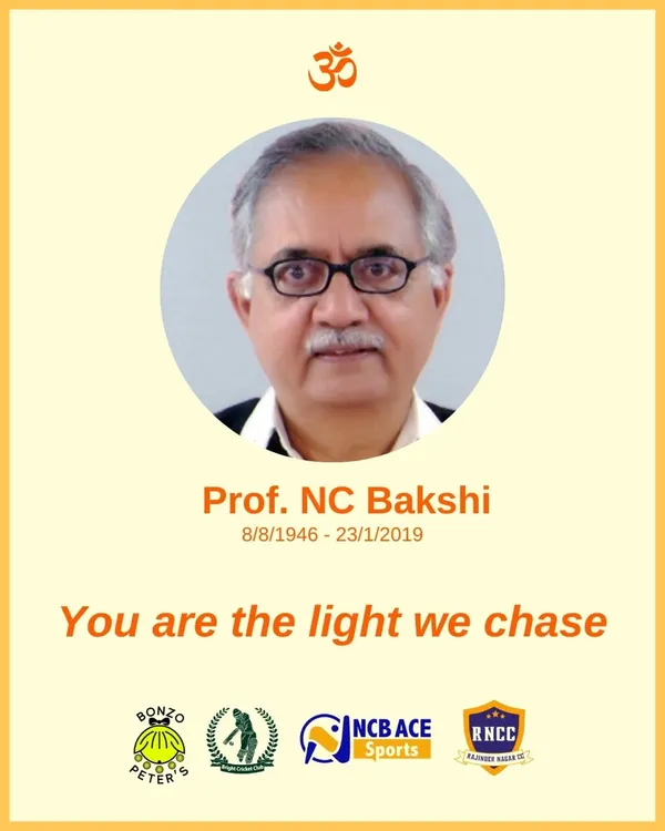 A tribute to our founder and mentor, the late Prof. NC Bakshi. His vision and spirit are the foundation of Bright Cricket Club, and he remains the light we chase.