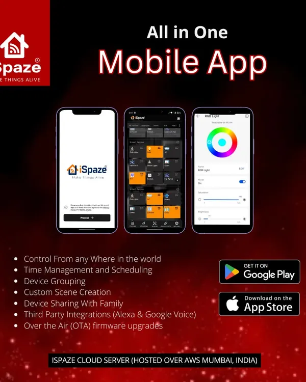 My all-in-one mobile app is the brain of the system. It allows control from anywhere, scheduling, scene creation, family sharing, and works with Alexa and Google Voice.