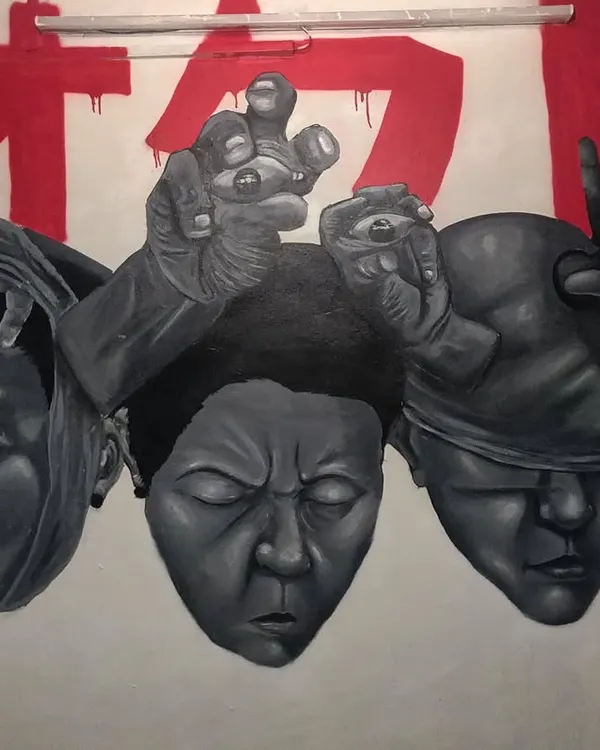 The full view of my 'STATES OF MIND' mural. This piece was a commission for an indoor space, designed to be a powerful and thought-provoking work of wall art.