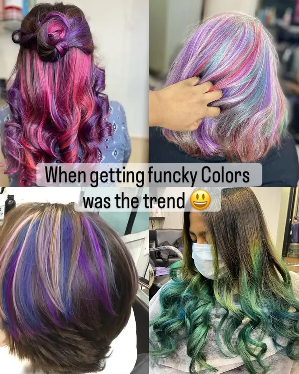 A throwback to when funky colors were the trend. From purple and pink to green, this shows our journey and passion for evolving with every style.