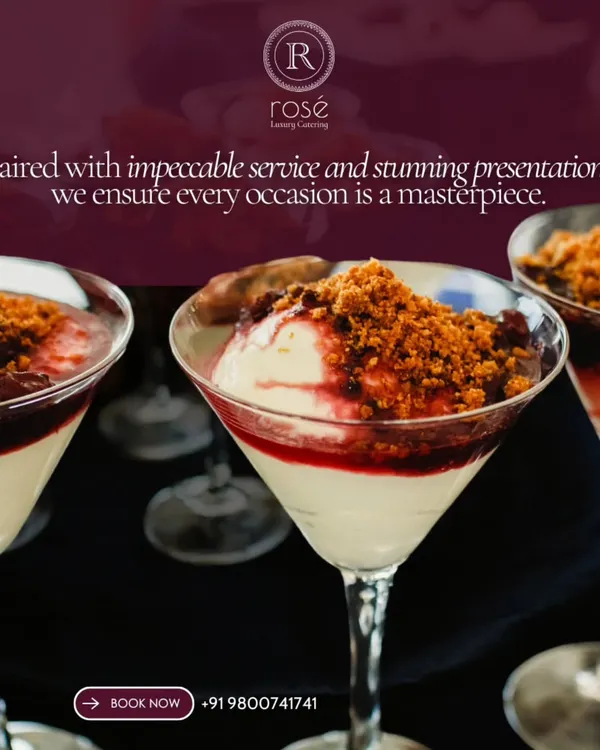 Our dessert selection is paired with impeccable service and stunning presentation. These beautiful panna cotta or cheesecake cups are a perfect example of how we ensure every occasion is a masterpiece.