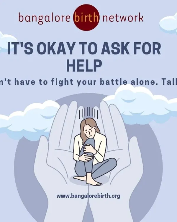 It is always okay to ask for help. This simple graphic serves as a reminder that you don't have to fight your battles alone. If you are a new mom struggling with your mental health, we are here to talk.