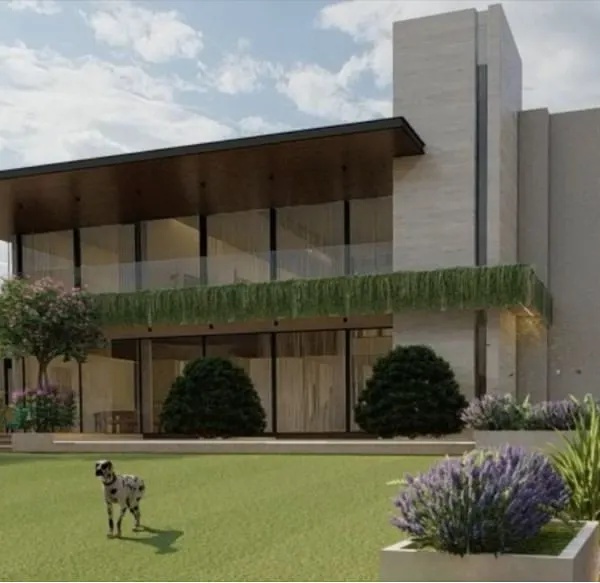 A look at a modern residence where architecture meets nature. I used clean lines, expansive glass, and natural stone cladding to create a structure that feels both grand and grounded. The hanging gardens on the balcony add a touch of green that softens the modern form.