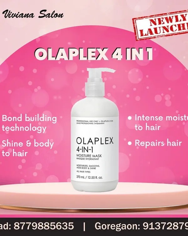 I am excited to have launched the Olaplex 4-in-1 Moisture Mask at my salon. This professional treatment uses bond-building technology to repair hair, provide intense moisture, and add shine and body.
