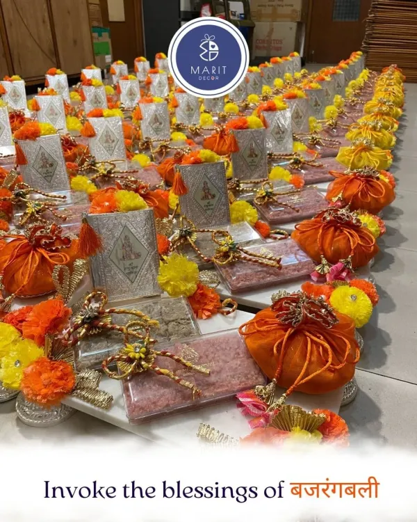 Invoke the blessings of Bajrangbali with these sacred hampers. I prepared this large batch for a spiritual gathering, with each hamper containing a Hanuman Chalisa and bhog prasad.