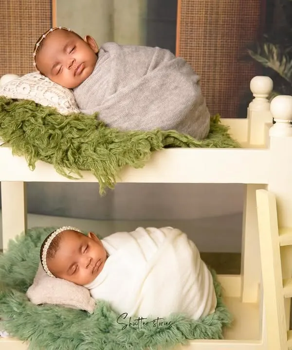 Double the joy, double the cuteness! I specialize in newborn twin photography, ensuring both babies are posed safely and beautifully, like these two sleeping soundly in their own little bunk beds.