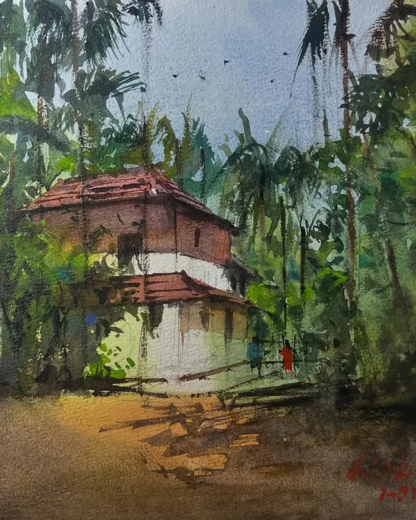 Beautiful Konkan. I tried to take a break from my regular cityscapes to paint this 12x12 inch watercolor. Painting foliage is always difficult, but I enjoyed the process.