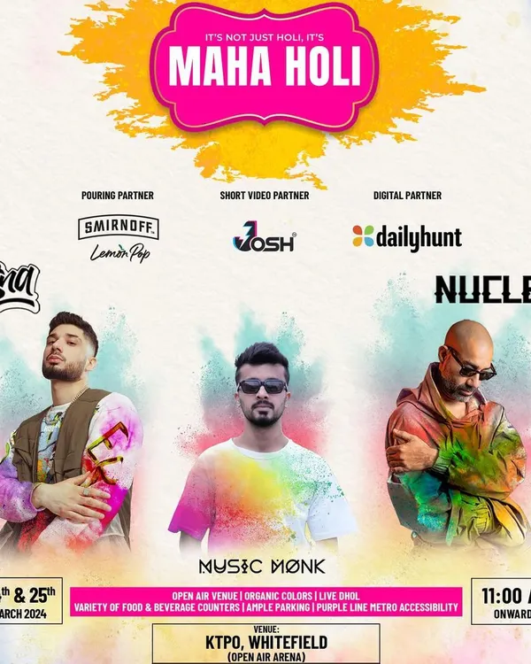 The official poster for Maha Holi, where I shared the stage with industry giants Nucleya and KRSNA.