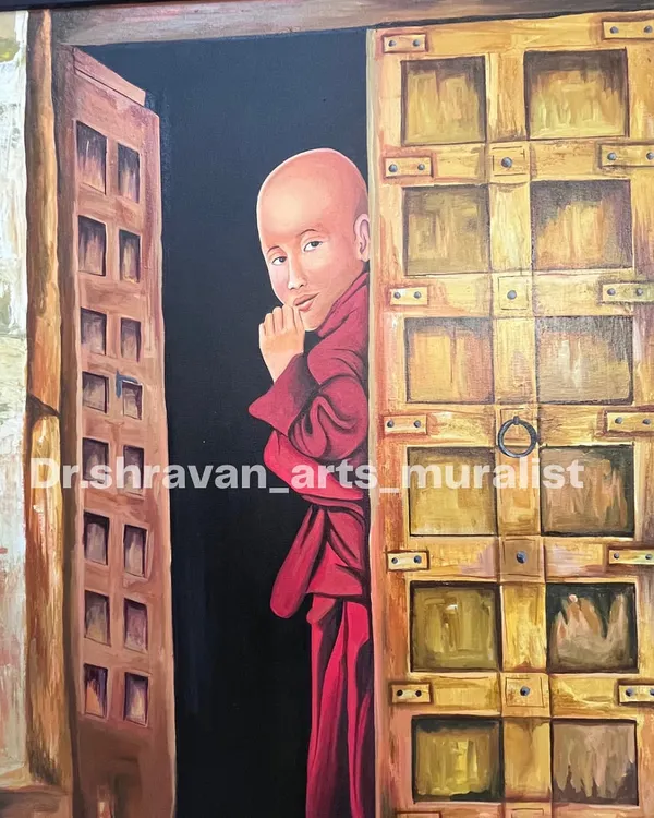 This canvas painting of a young monk was a deeply fulfilling project. I've switched to using Royale paints for my canvas work because their glossy, durable finish gives the piece a rich quality that lasts.
