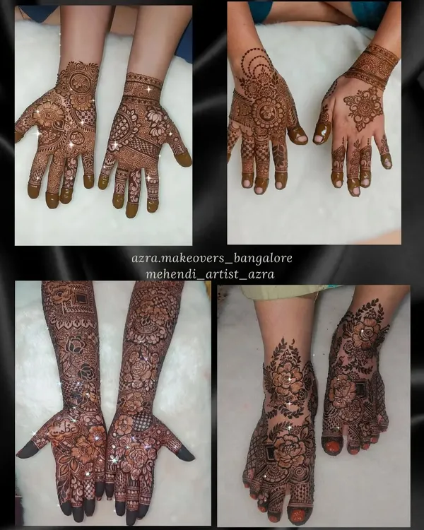 A collage showcasing a variety of my work, including party designs, bridal feet, and full intricate bridal arms.