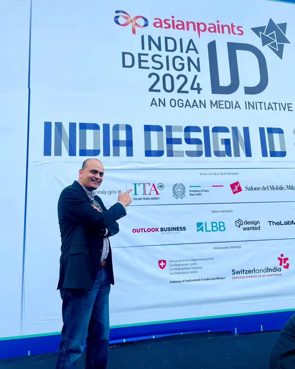 Here is our co-founder, Vineet, at the entrance of India Design 2024. Attending these events allows us to stay at the forefront of design innovation and bring the best ideas to our clients.