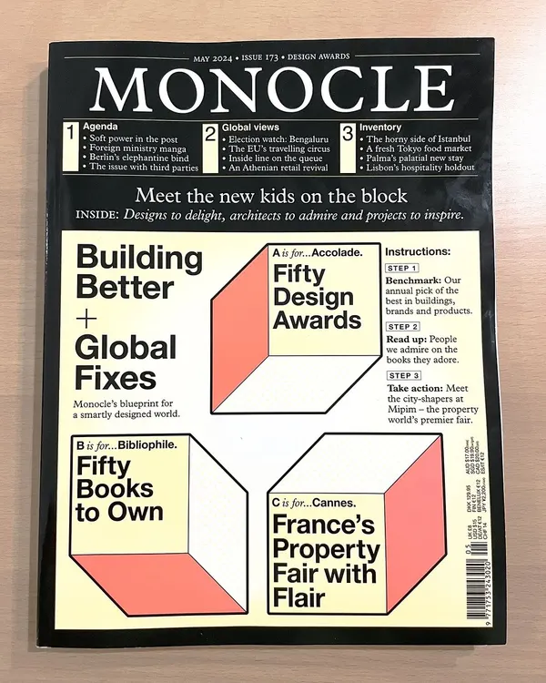 The May 2024 issue of Monocle magazine, which features the annual Design Awards. It is an honor to be included among such talented designers and architects from around the globe.