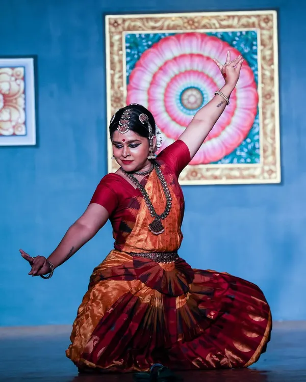 A moment of complete surrender during my solo recital at the Mumbai Natyanjali festival. For me, every performance is an offering, a chance to connect with the divine through rhythm and expression, dressed in traditional silk and temple jewelry.