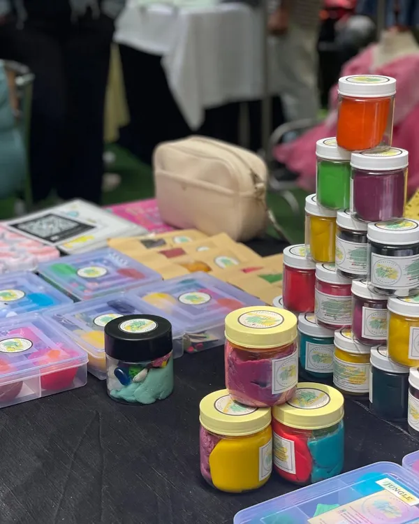 A colorful tower of play-dough from one of our creative vendors. I love bringing in brands that offer safe, non-toxic, and vibrant materials for endless hours of sensory fun.
