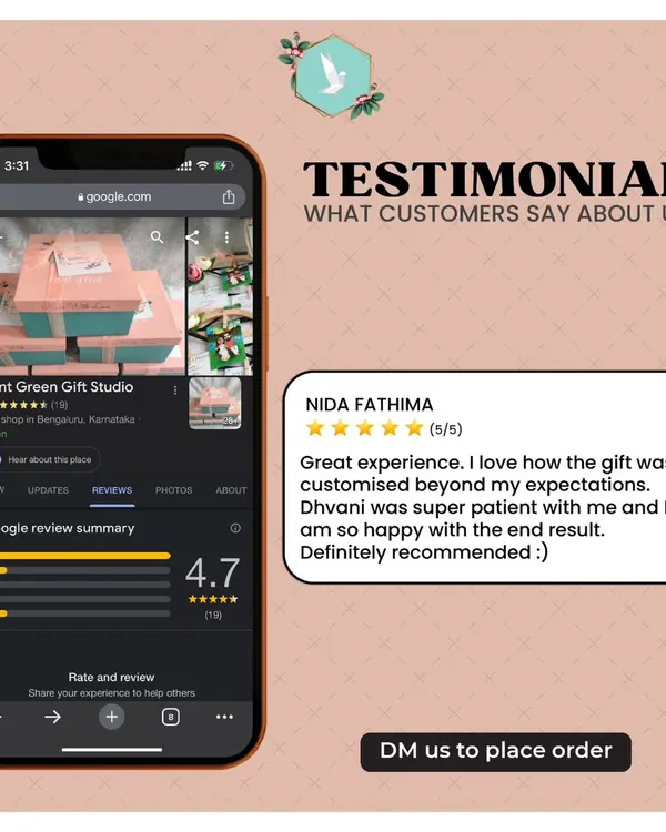 "Great experience. I love how the gift was customised beyond my expectations." Feedback like this makes all the hard work worth it. I'm so happy I could create the perfect gift.