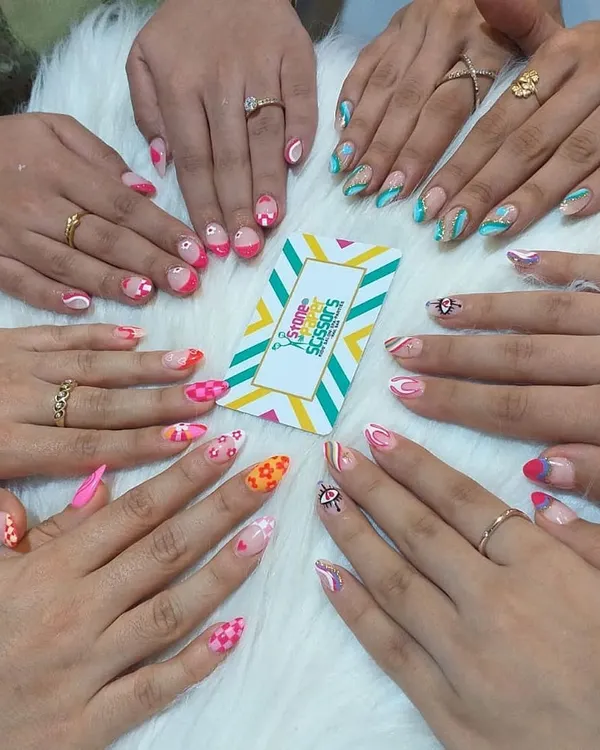 This is what it's all about. Getting your whole crew together for a fun group nail session where everyone leaves with amazing, custom nails. Look at the variety in just one party!