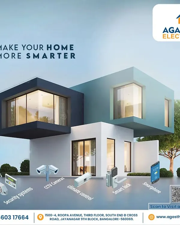 We transform your house into a smart, secure home. This graphic illustrates our integrated approach, combining CCTV cameras, smart locks, climate control, and comprehensive security systems, all seamlessly connected to give you complete control and peace of mind.