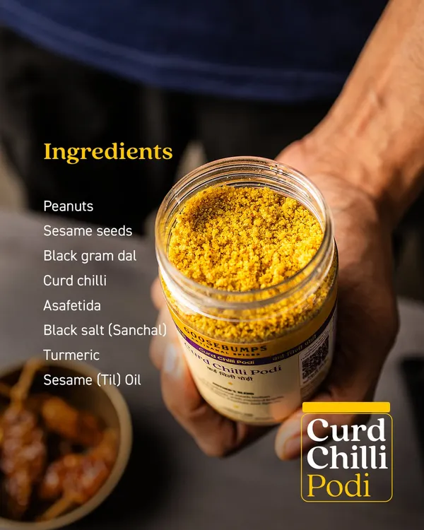 Here are the pure, natural ingredients that make my Curd Chilli Podi so unique. It's a traditional blend of peanuts, sesame seeds, dals, and sun-dried curd chillies, all ground together to create a tangy, spicy powder.