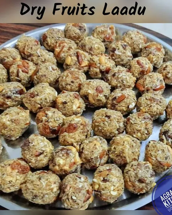 A platter of my special Dry Fruit Laadus, also known as Antina Unde, prepared for a baby's naming ceremony. Each one is packed with nuts, edible gum, and jaggery, all bound together with pure, homemade ghee.