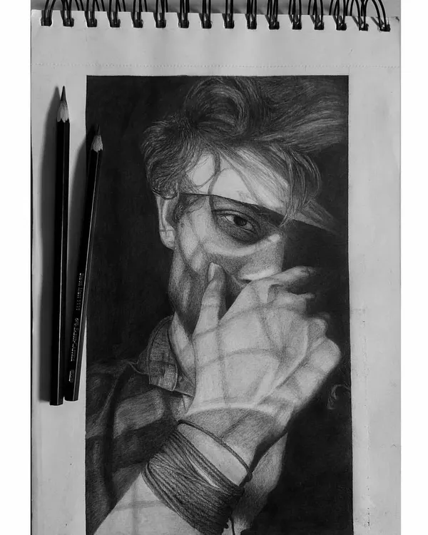 Aao tumhe main khud se milwata hoon. A self-portrait exploring dramatic light and shadow, trying to capture the artist behind the art.