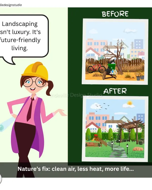This graphic captures my core belief. Landscaping isn't just about making things look pretty; it's about future-friendly living. A garden provides clean air, reduces heat, and brings more life to our concrete jungles.