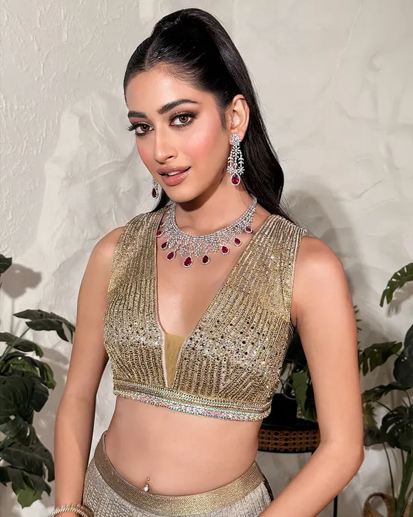 Golden hour glam. This look features warm, bronzy tones, a sharp winged liner, and a glossy nude lip, perfect for a cocktail party or a pre-wedding sangeet.