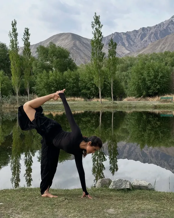This is the essence of what I seek and share: finding stillness and strength in the heart of nature. Here, practicing Ardha Chandrasana by a serene lake in Ladakh, I am reminded that balance isn't a destination, but a continuous, graceful dance with the present moment.