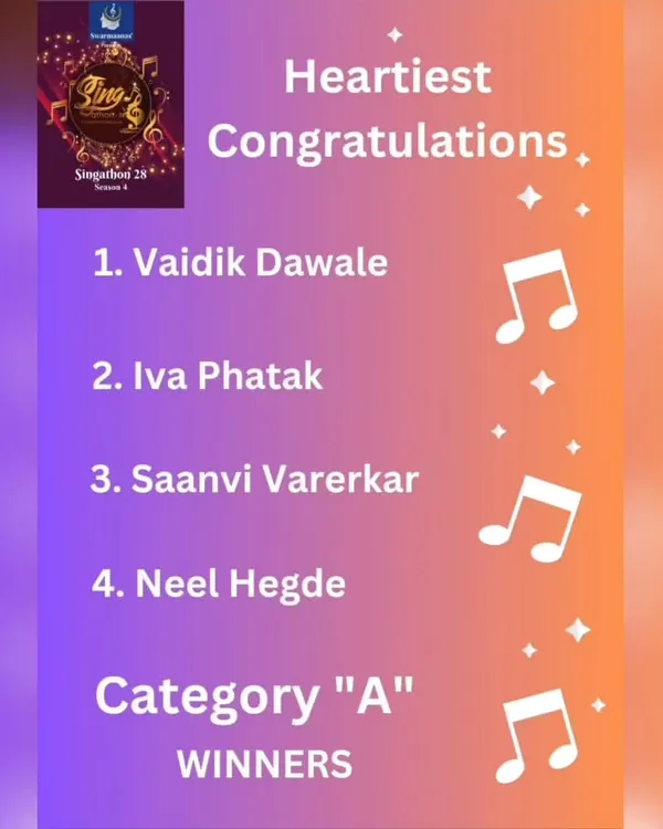 Heartiest congratulations to the winners of 'Singathon' Category A. All the participants were incredibly talented!