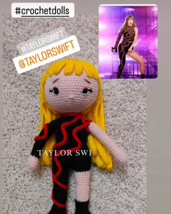 A custom order of the singer Taylor Swift in her famous black and red stage outfit. I can make any artist you like.