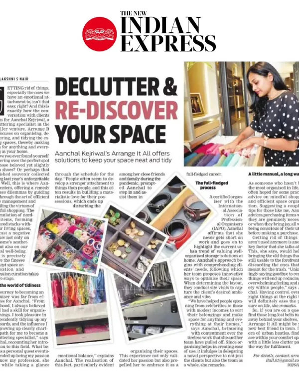 We were thrilled to be featured in The New Indian Express. In this interview, our founder, Aanchal Kejriwal, shares her insights on how to declutter and rediscover your space, bringing our philosophy to a wider audience.