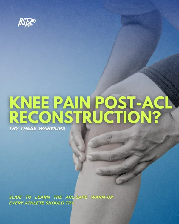 Knee pain after an ACL reconstruction is a sign that your preparation needs to be more specific. This image introduces our ACL-safe warm-up, a protocol designed to activate the right muscles and build confidence in your surgically repaired knee before you train.