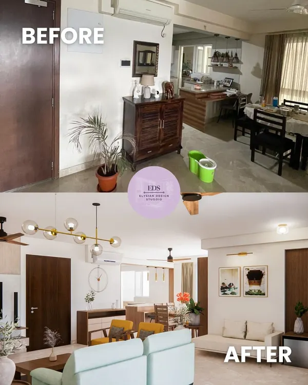 We completely reimagined this living and dining area. By removing bulky furniture and creating a cohesive layout with modern lighting and clean lines, we transformed a cramped space into an open, airy, and inviting home perfect for relaxing and entertaining.