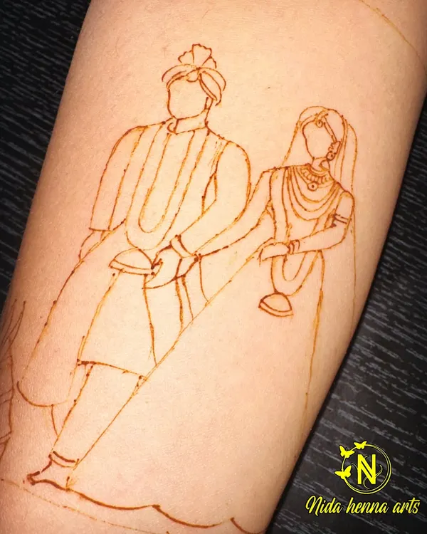 Every masterpiece begins with a simple outline. This is the first step in creating a 'Phera Rasam' figure, ensuring the posture and proportions are correct before adding details.