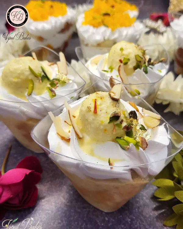 This Rasmalai Tres Leches is pure indulgence. It’s a soft sponge cake soaked in three kinds of milk, topped with light cream and a piece of delicate rasmalai.