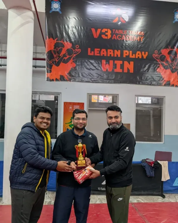 The winners of the Men's Doubles category at the 2nd V3 Open Corporate Table Tennis Tournament. Teamwork and strategy are just as important here as in the office.