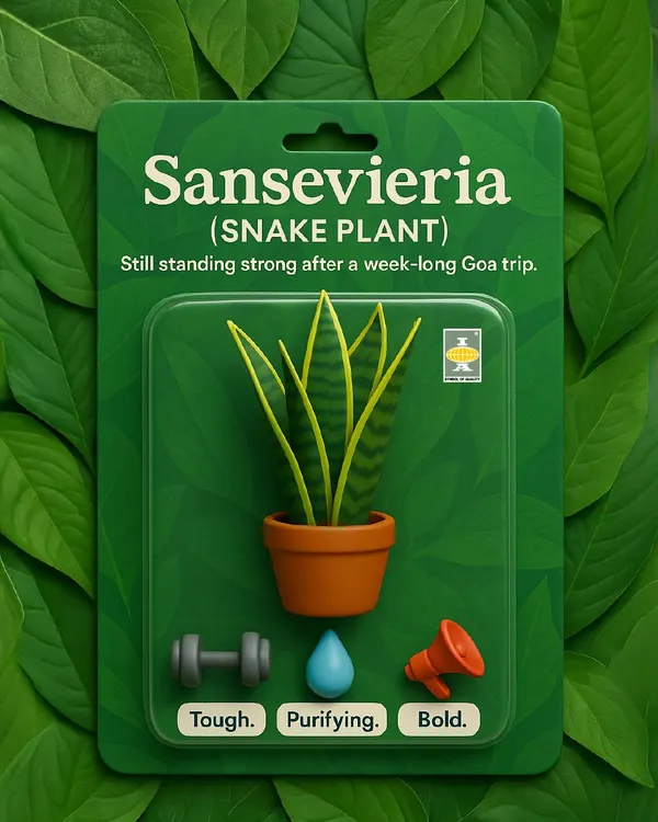 The Sansevieria, or Snake Plant, is the ultimate low-maintenance champion. As this fun graphic shows, it's tough, air-purifying, and bold enough to stand strong even if you forget about it during a long trip.