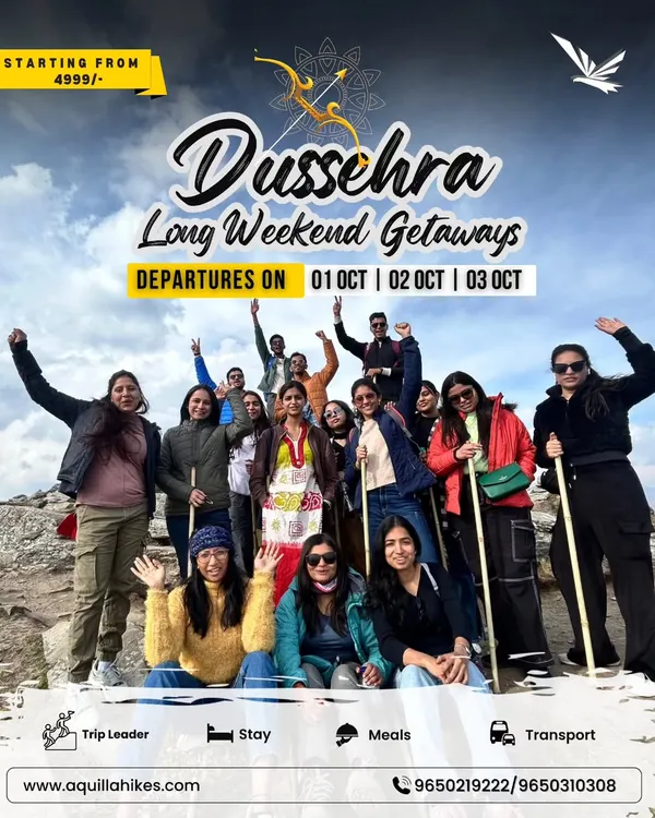 Got a long weekend for Dussehra? We have the perfect getaways planned for you. This poster shows a happy group enjoying their mountain escape during the festive break.